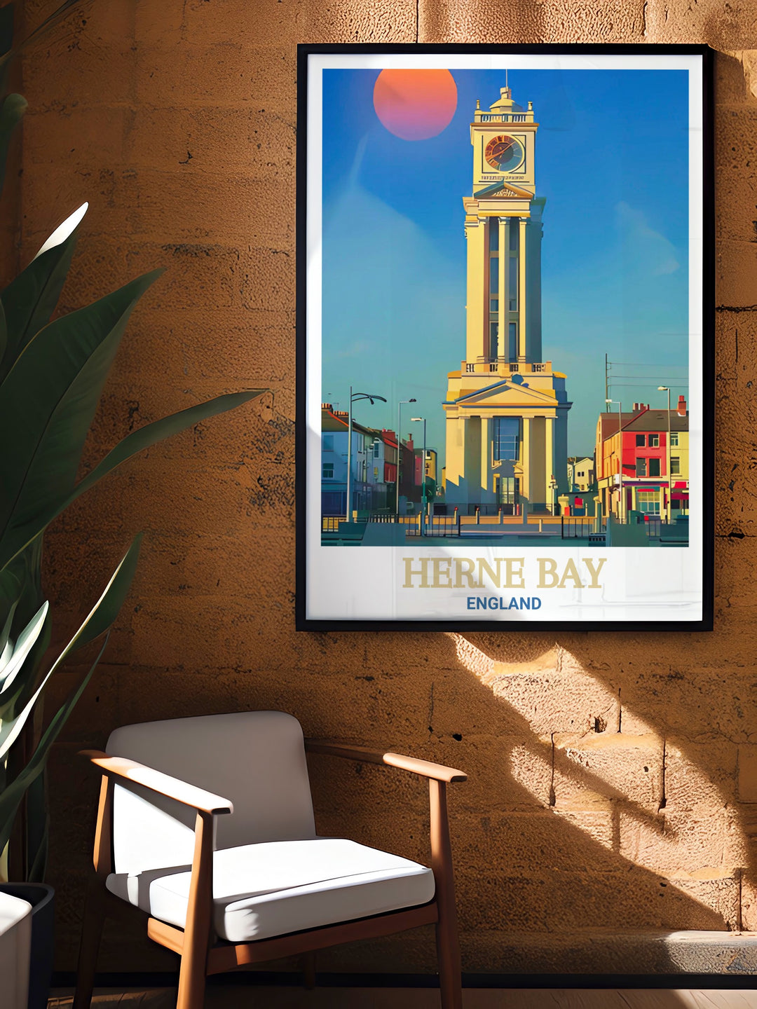 Our Herne Bay travel print beautifully highlights the Herne Bay Clock Tower against a serene coastal background, bringing the classic charm of this Kent seaside town into your home. Ideal for beach lovers and fans of Kent artwork.