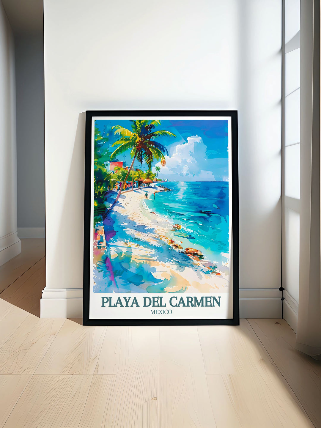 Mexico Wall Art featuring Playa Del Carmen with the Caribbean Sea in the background bringing vibrant colors and tropical vibes to your home decor. Perfect for travel lovers and those who appreciate the beauty of Mexico and its stunning coastal landscapes.