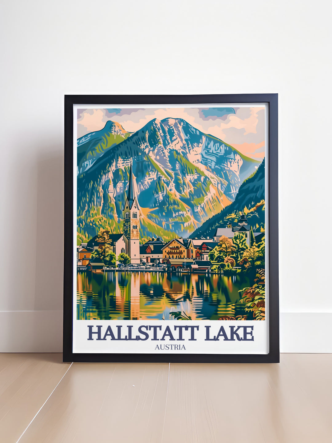 Celebrate the beauty of Austria with this Hallstatt wall art, featuring the tranquil lake, iconic church, and surrounding Alps. Perfect for those who love travel, nature, and history, this print is an ideal way to bring alpine charm into your home.