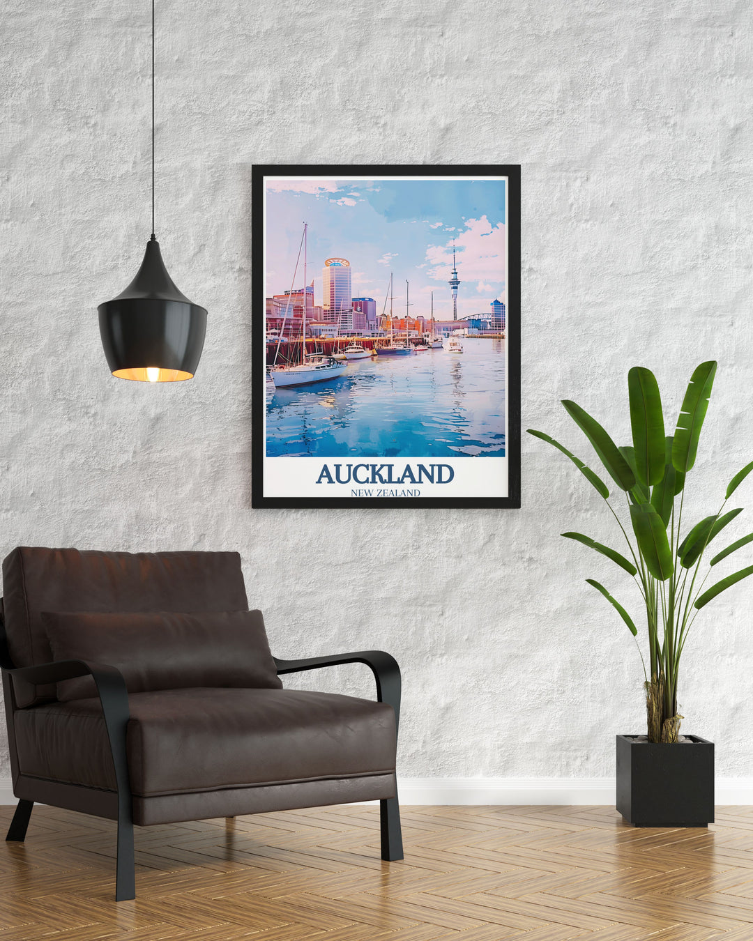 Elegant New Zealand wall art depicting the vibrant Viaduct Harbour and dynamic Wynyard Quarter. This piece highlights the contrast between modern urban design and natural beauty, adding a contemporary yet tranquil touch to any room.