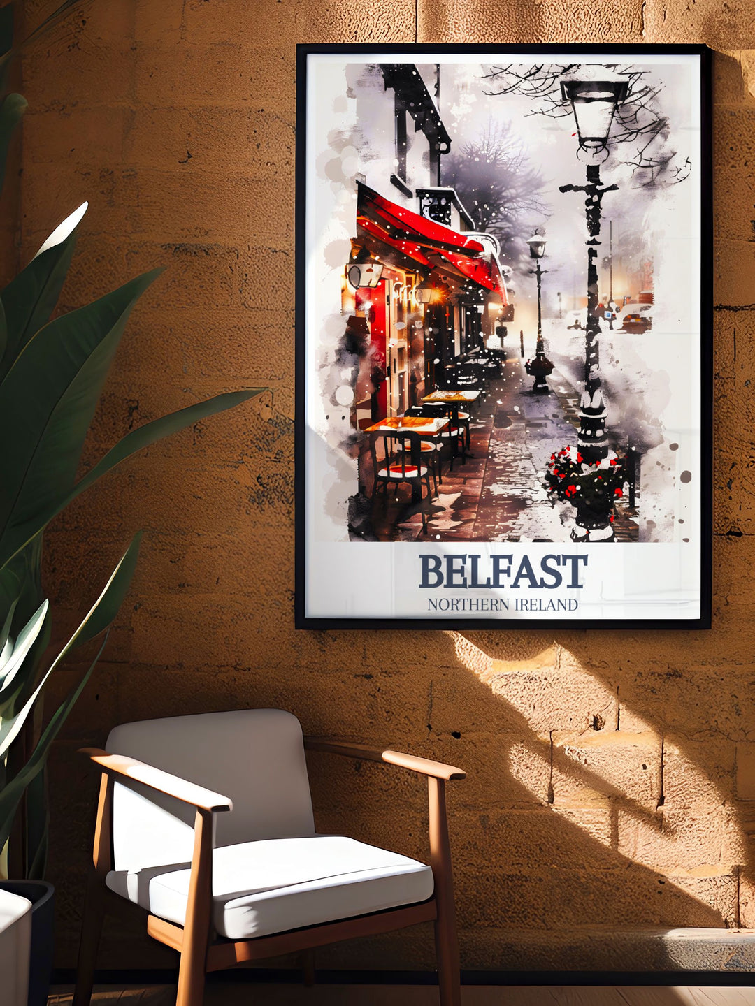 Captivating Cathedral Quarter Great Victoria Street wall art featuring the bustling life of Belfast. Ideal for home decor, these Ireland artworks bring a touch of UK charm and sophistication to any space, making them perfect gifts.