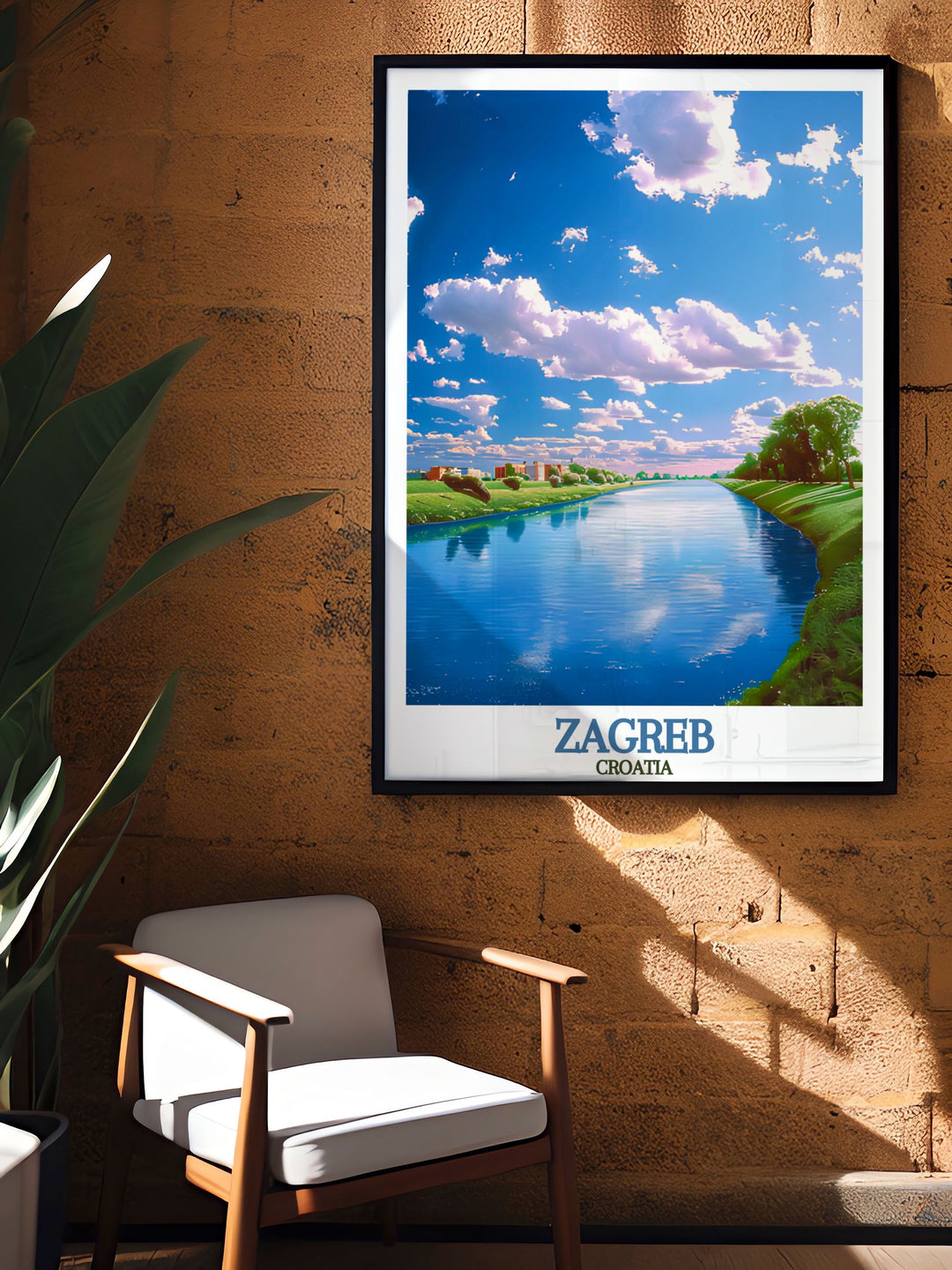 Sava River wall art featuring serene river views and lush greenery. Ideal for adding a touch of Croatian elegance to your home or as a holiday gift.