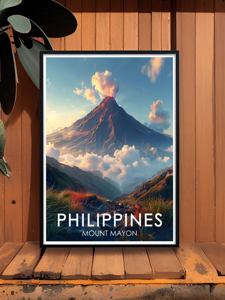 Mt Mayon Poster offering a captivating view of this iconic volcano in the Philippines an ideal choice for modern living room decor and sophisticated office art perfect for travelers and nature enthusiasts