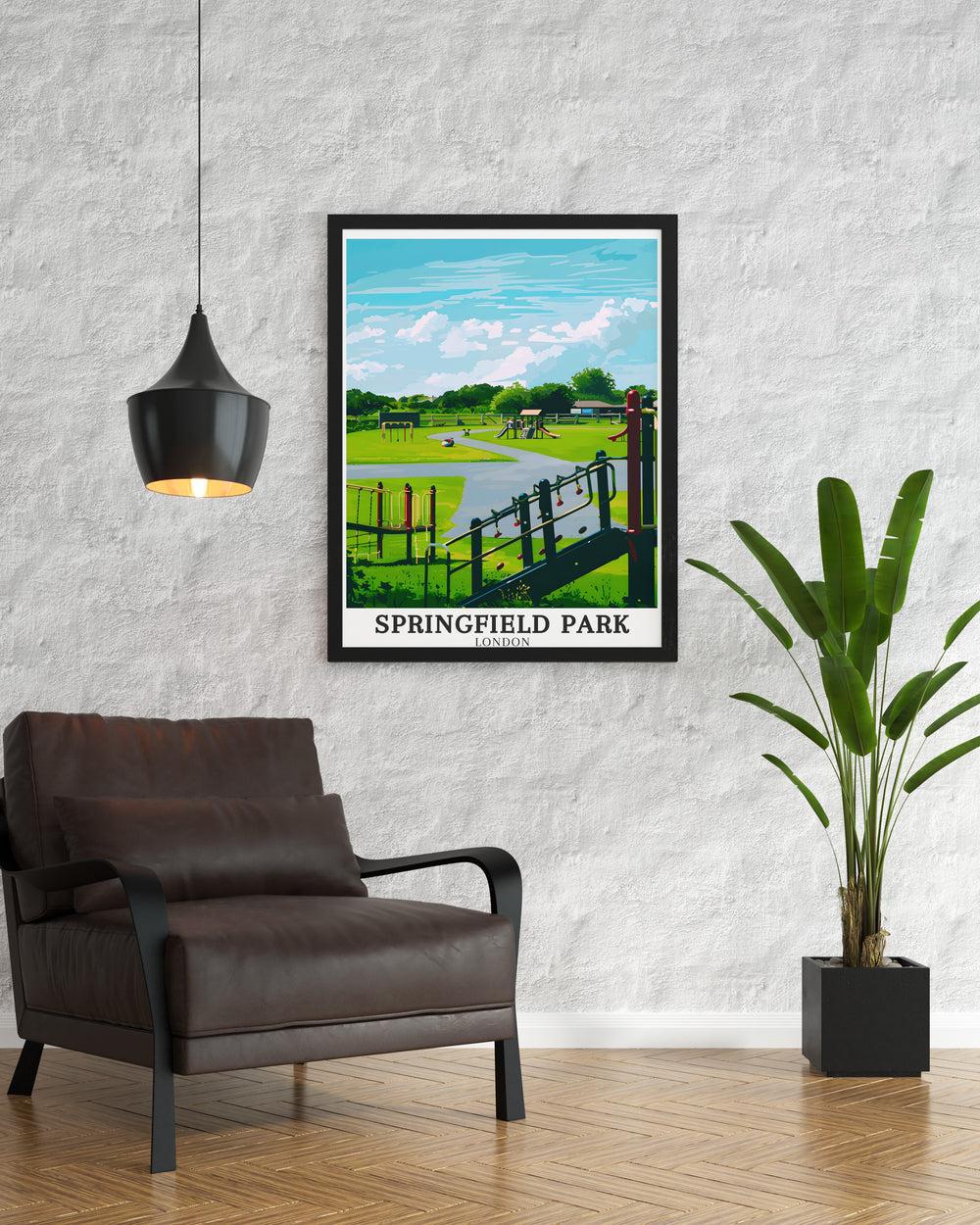 Vintage London Park Print showcasing Springfield Fun Park London Borough an elegant addition to any decor capturing the peaceful scenery of Hackneys most beloved parks ideal for those looking to enhance their home with nature inspired artwork.