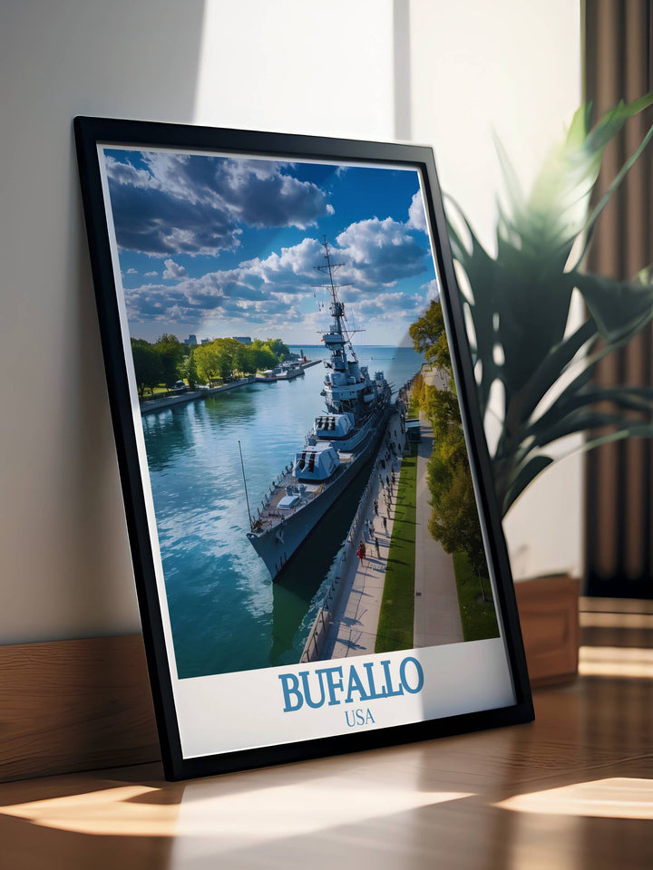 Buffalo City Map and Buffalo Naval and Military Park poster highlighting the citys dynamic energy and historic landmarks perfect for creating a stylish and personalized atmosphere in any room