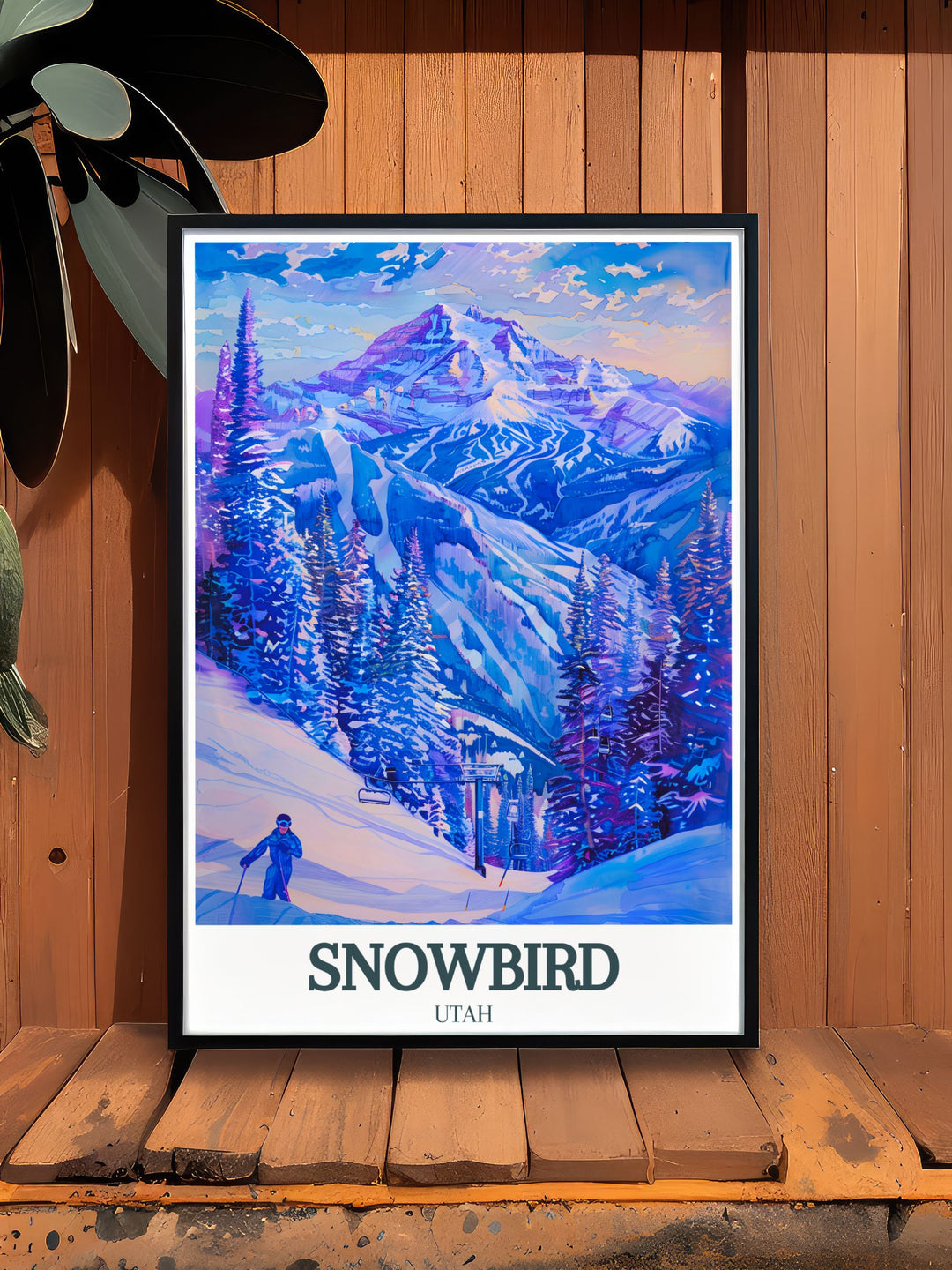 Little Cottonwood Canyon and Mineral Basin wall art showcasing a striking view of Park City Utahs snowy peaks. The artwork blends modern design with the natural beauty of these renowned ski locations providing a sophisticated addition to your home decor.