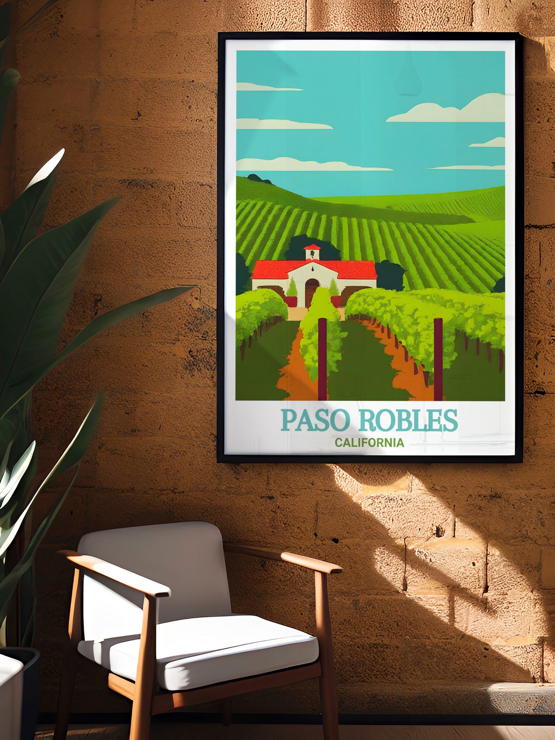 Display the beauty of California wine country with this Paso Robles wall art. Perfect for any home, office, or kitchen, this print celebrates the iconic landscapes of Paso Robles Wine Country in a timeless style.