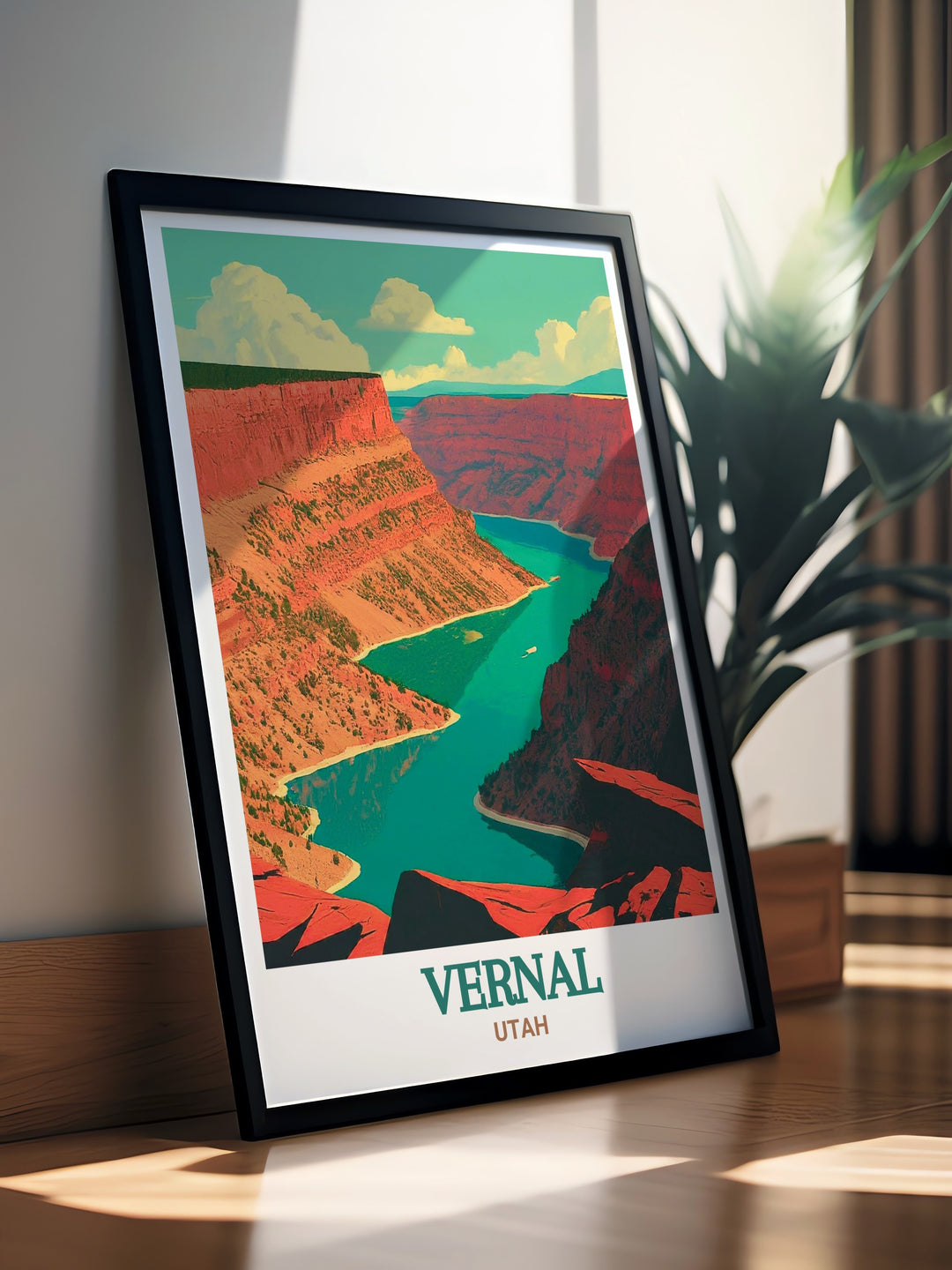 A custom print featuring the breathtaking views of Vernal and Flaming Gorge. This travel print is ideal for those who appreciate the beauty of Utahs landscapes, offering a unique and artistic representation of the states natural wonders.