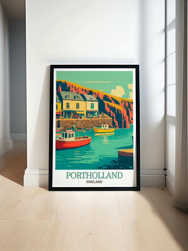 Bring the serene beauty of Cornwalls hidden villages into your home with this stunning art print. The artwork captures the essence of Portholland and Portloe, making it an ideal addition to any room that appreciates the tranquility of the Cornish coast.