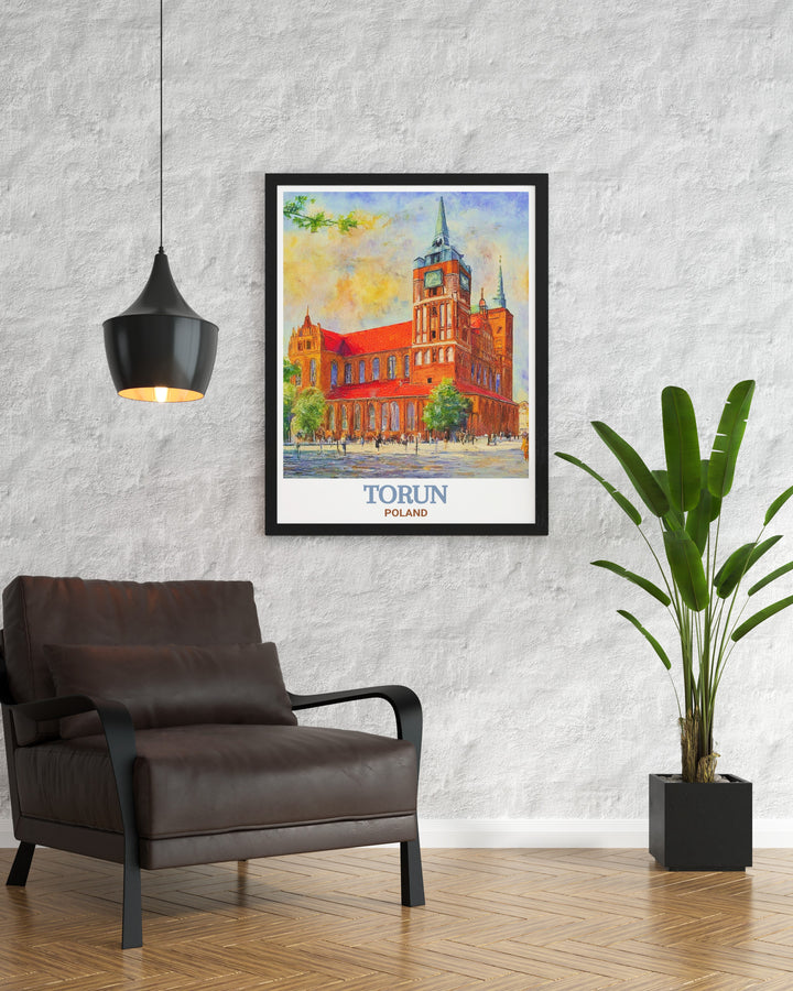 This Poland wall print features the majestic Toruń Cathedral in the historic city of Torun. The artwork beautifully reflects the cathedrals Gothic architecture, making it a timeless addition to any space. Ideal for those who appreciate European culture and history.