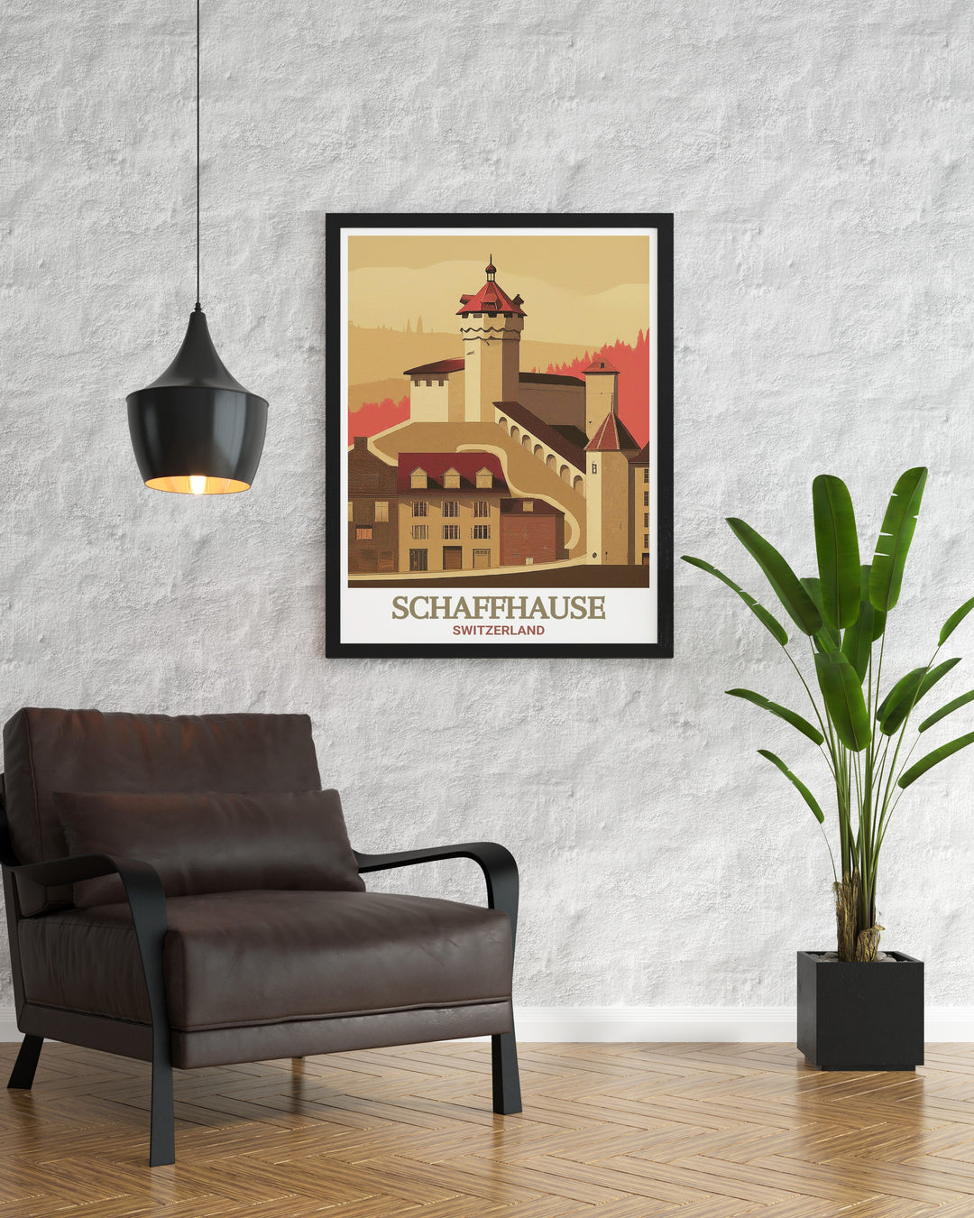 Switzerland wall art with Munot Fortress in Schaffhausen. This print captures the scenic beauty and architectural grandeur of the fortress. Perfect for travel enthusiasts and those who appreciate Swiss culture. A great addition to any art collection.