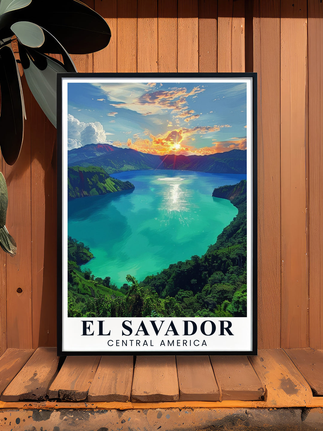 This El Salvador poster print captures the stunning beauty of Lake Coatepeque, a volcanic crater lake nestled in the highlands of Central America. The vibrant colors of the water and surrounding landscape make this travel print a perfect addition to any home or office décor.