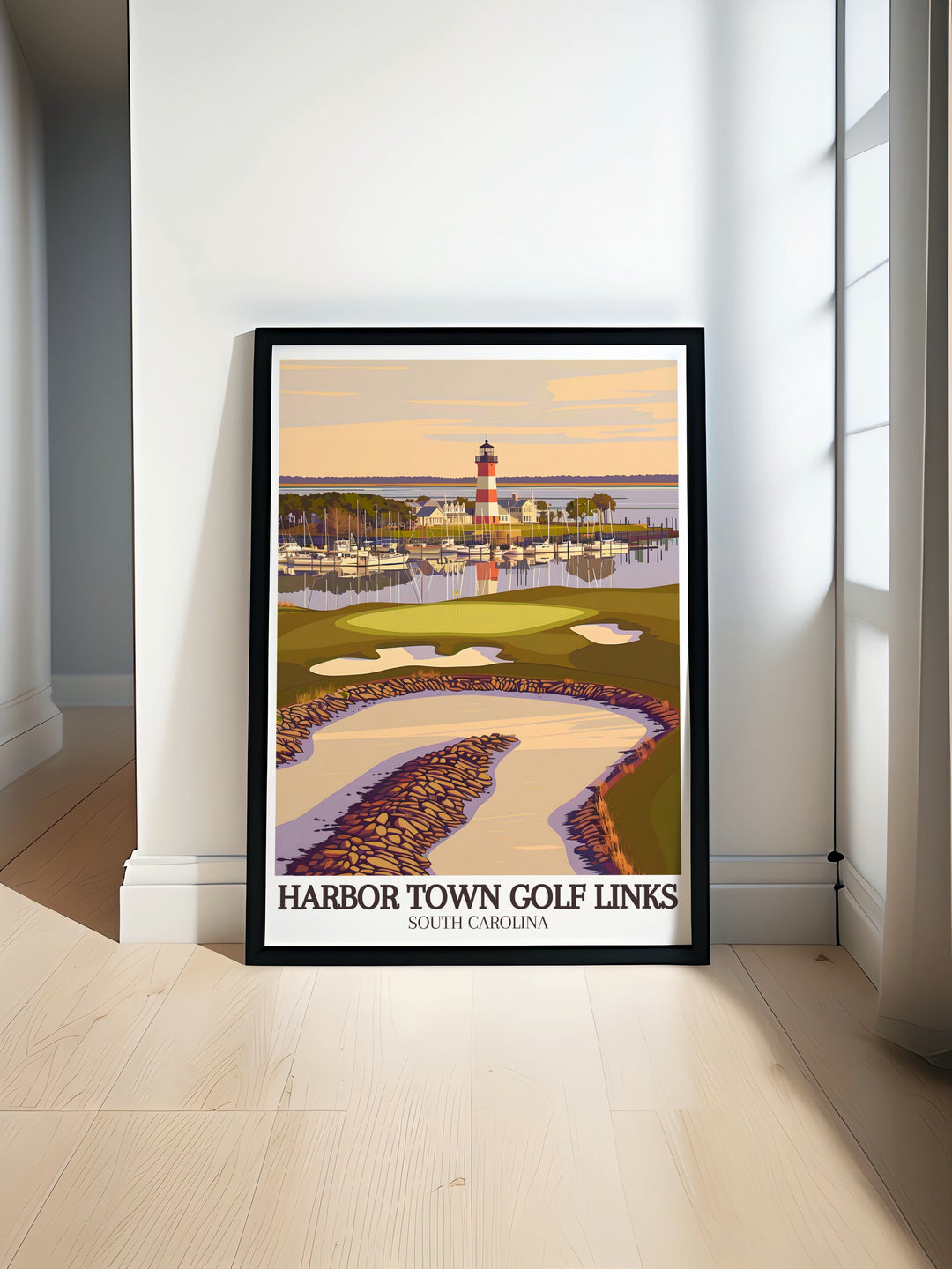 The Sea Pines Resort travel print showcases one of the most scenic golf courses in the world, highlighting Harbor Towns 18th hole. This canvas art is a perfect tribute to the beauty of golf and makes a great gift for golf lovers.