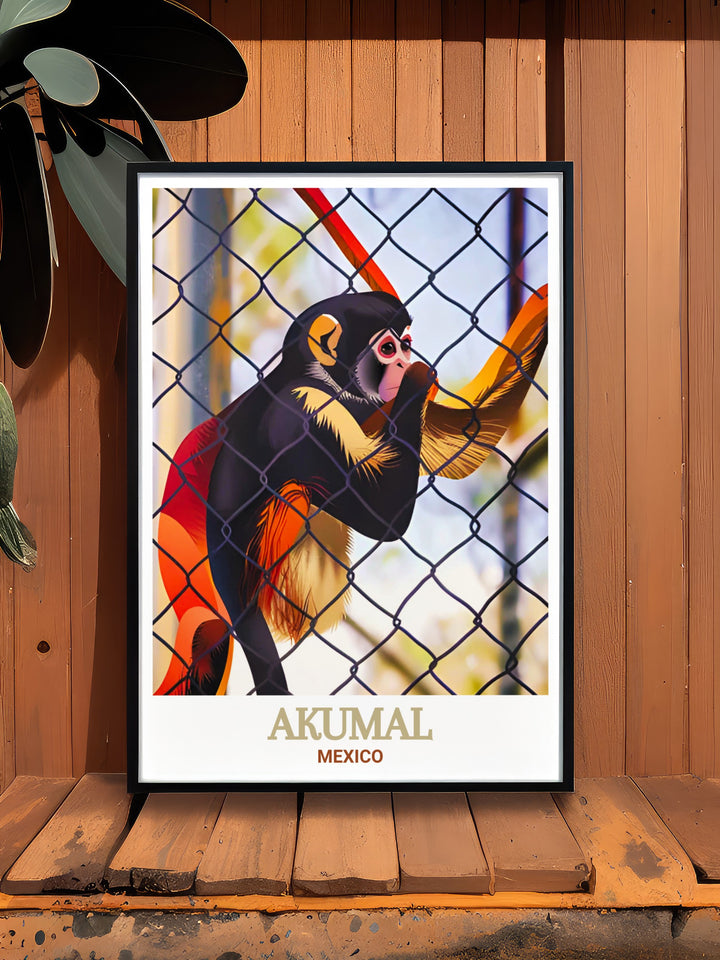 Elegant Akumal Art Print of Akumal Monkey Sanctuary and Rescued Animals an ideal birthday gift with vibrant colors and modern design