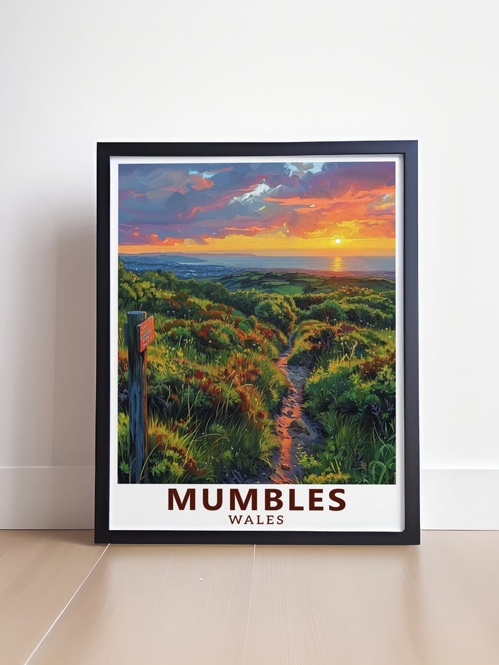 Decorate your walls with this stunning Mumbles Hills Nature Reserve print capturing the serene beauty and natural charm of Wales perfect for any living space