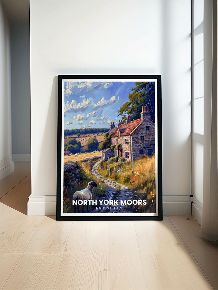 This detailed art print captures the essence of Goathland Village, with its traditional stone cottages, historic railway station, and serene ambiance, ideal for adding a touch of Yorkshire elegance to your decor.