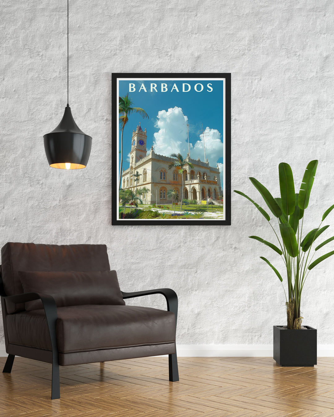 Custom print of Barbados Parliament Building, detailed with Gothic architectural elements and historical significance, offering a unique and elegant addition to your home decor.