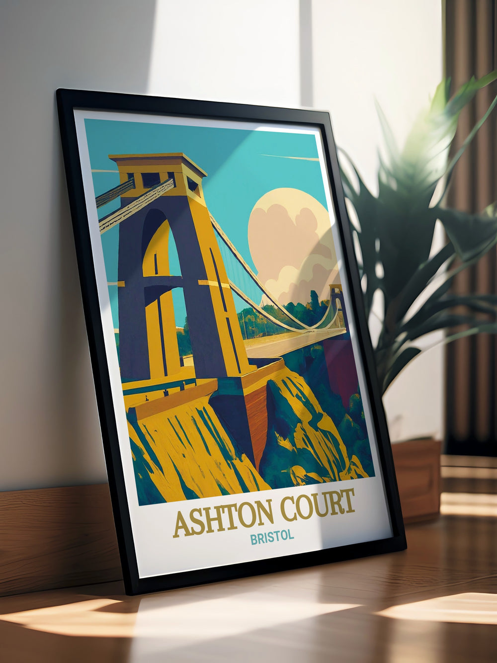 The Clifton Suspension Bridge Modern Prints combined with Ashton Court MTB Poster create a stunning display of Bristols most famous landmarks. Ideal for cycling enthusiasts and those who appreciate the beauty of historic architecture.