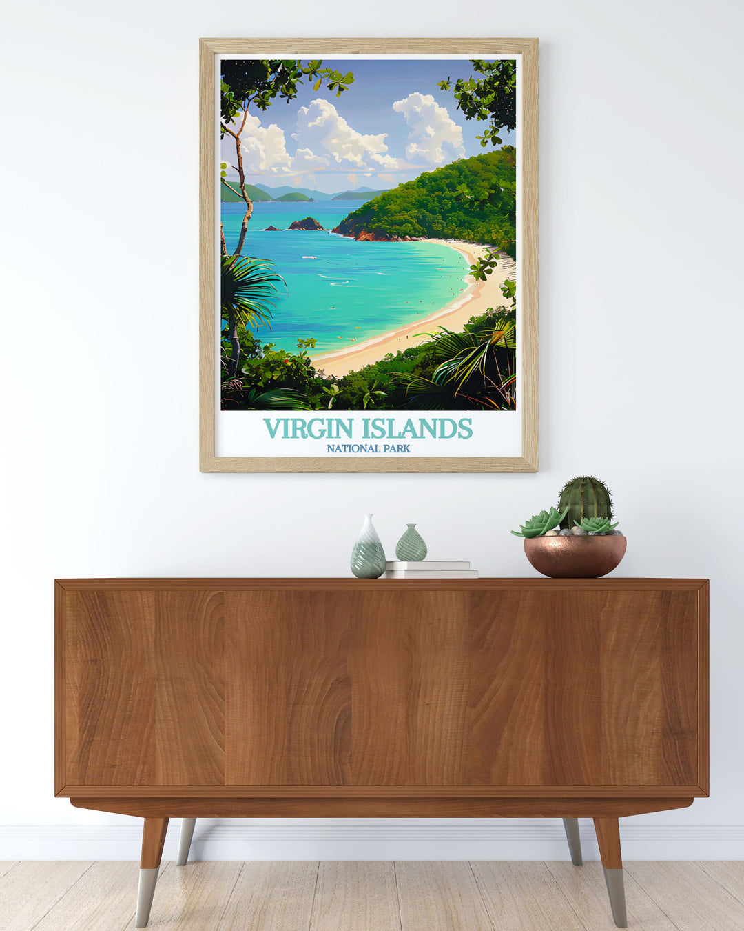 Modern art print of Trunk Bay bringing the vibrant life and serene beauty of this tropical paradise into your home for stunning living room decor