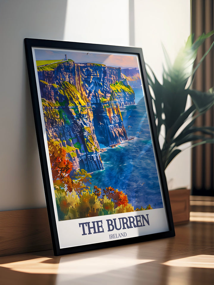 Unique Burren National Park County Clare artwork a beautiful representation of Irelands rugged scenery paired with the iconic Cliffs of Moher Atlantic Ocean perfect for adding a touch of elegance to any space