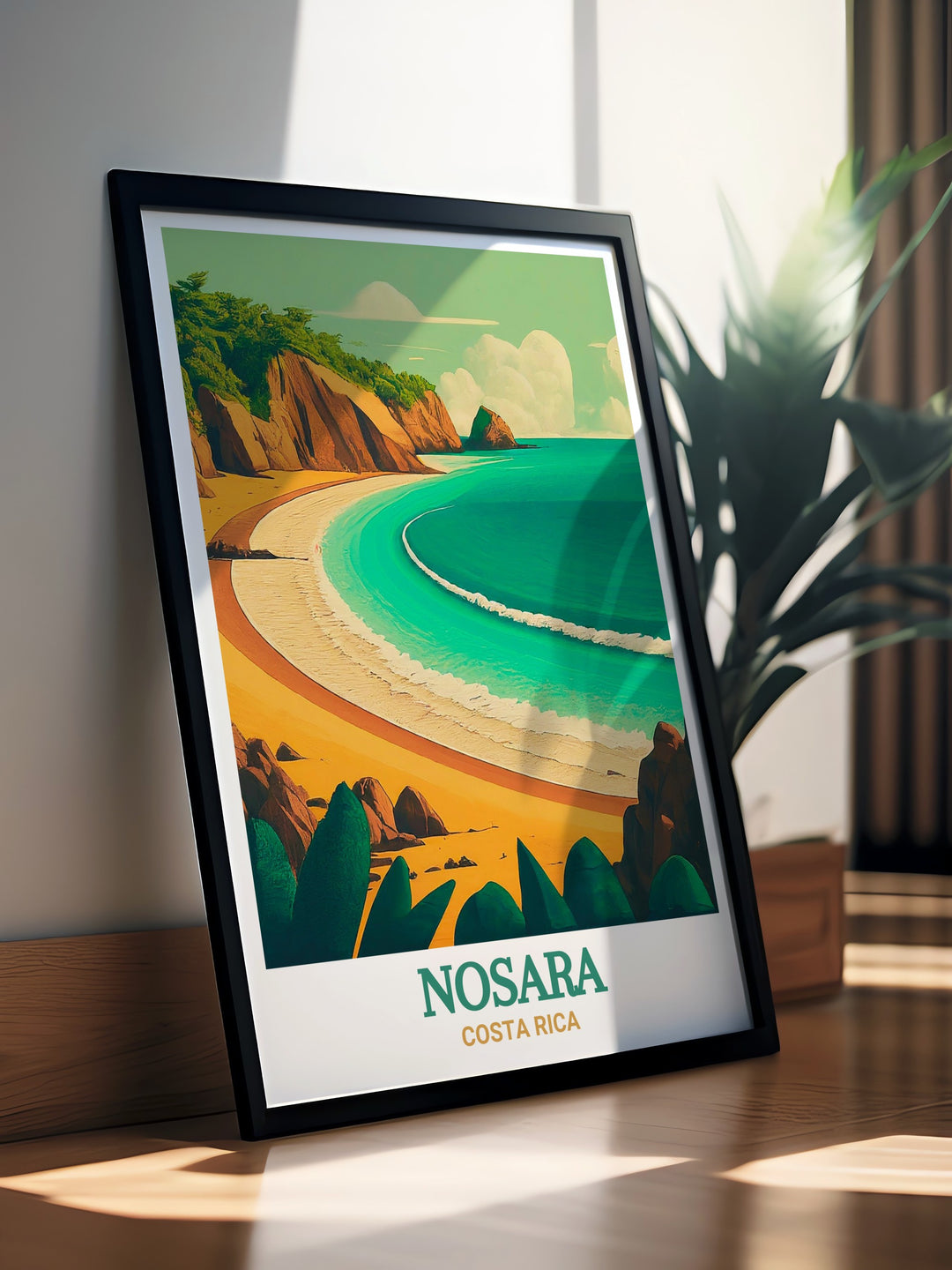 Playa Pelada, a quiet and picturesque beach in Nosara, Costa Rica, is depicted in this beautiful print. The artwork highlights the natural beauty of the area, from the soft sands to the lush greenery, making it a great addition for those who love coastal landscapes. Bring the serene vibes of Costa Rica into your home with this artwork.