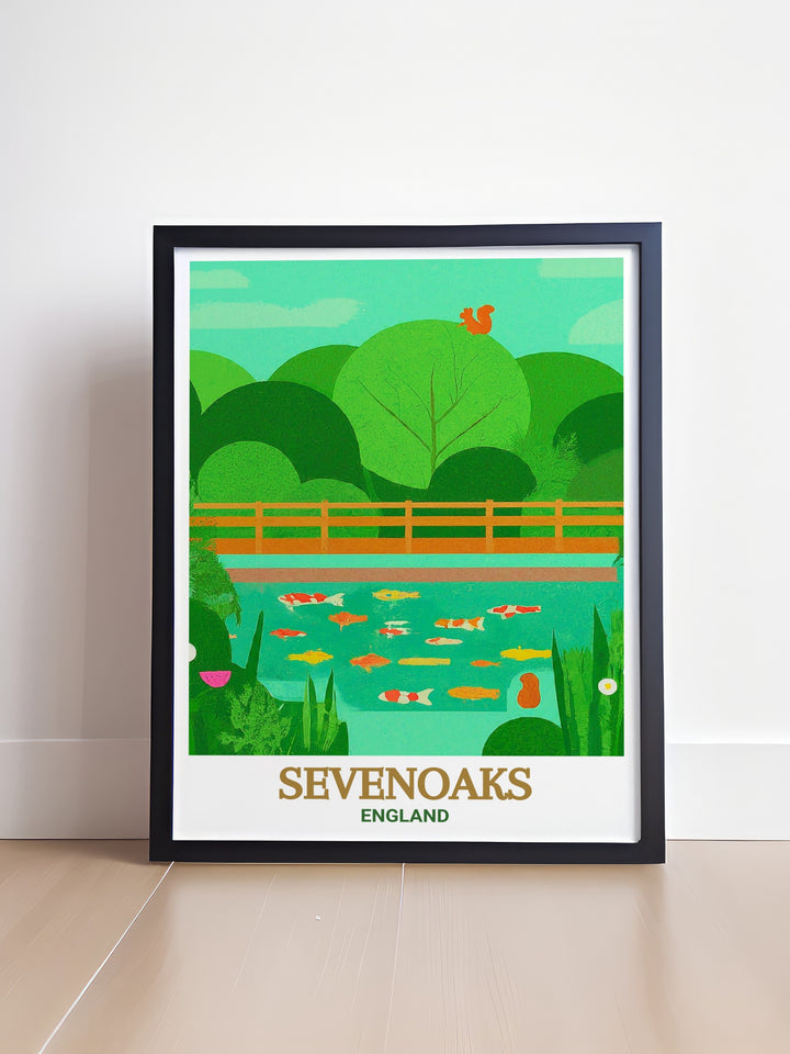 Custom print of Sevenoaks Wildlife Reserve in England, highlighting the reserves picturesque landscapes and rich biodiversity. The custom artwork allows you to celebrate the beauty of one of Englands most beloved wildlife reserves in a way that suits your personal style. Perfect for creating a personalized and meaningful gift or enhancing your own living space with a unique piece of nature.