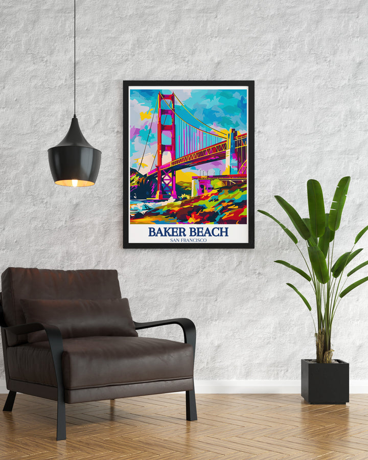 Pacific Ocean Wall Decor bringing the calming presence of the Pacific Ocean into your home, with views from Baker Beach and the iconic Golden Gate Bridge. The artwork is perfect for those who love the ocean and wish to create a relaxing and inspiring environment