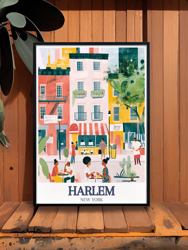 Featuring a detailed illustration of Harlems 125th Street, this framed art captures the essence of one of New York Citys most famous neighborhoods. A great way to bring a piece of Harlems vibrant history into your home.