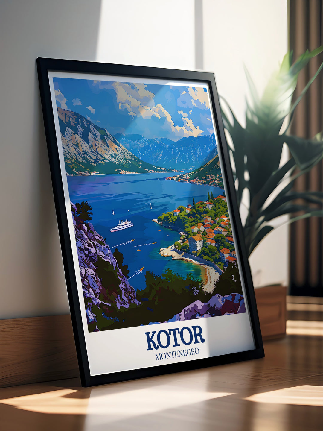 Canvas art of Kotor Bay and the Adriatic Sea, perfect for coastal décor lovers. This Europe travel print captures the essence of Montenegros serene landscapes, making it a unique and thoughtful gift.