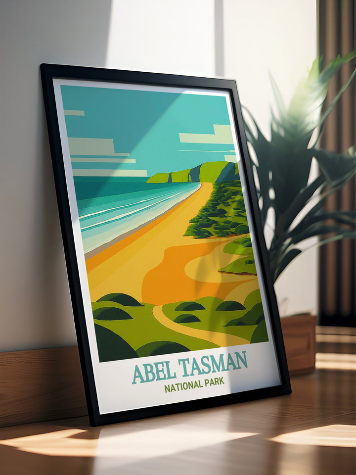 Enjoy the natural beauty of Totaranui Beach every day with this exquisite National Park Print ideal for those who appreciate the charm of New Zealand Wall Art and the breathtaking landscapes of South Island NZ