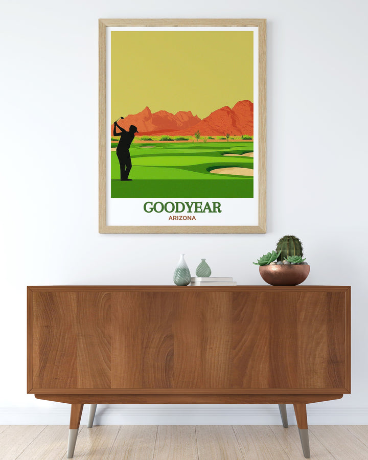 Palm Valley framed art is perfect for golf lovers, showcasing the golf courses lush green fairways set against the Arizona desert. Whether youre a golfer or just appreciate beautiful landscapes, this framed artwork will bring the serenity of Palm Valleys golf courses into your home.