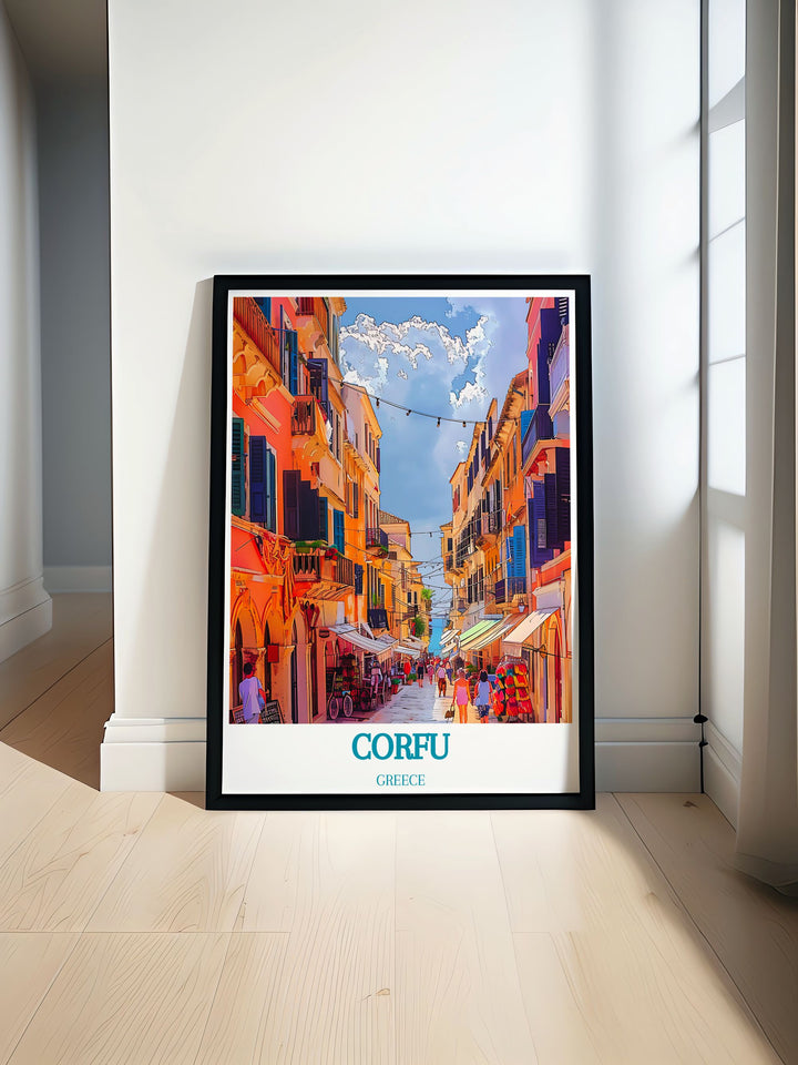 Corfu Greece print featuring Old Town perfect for adding charm to your living room