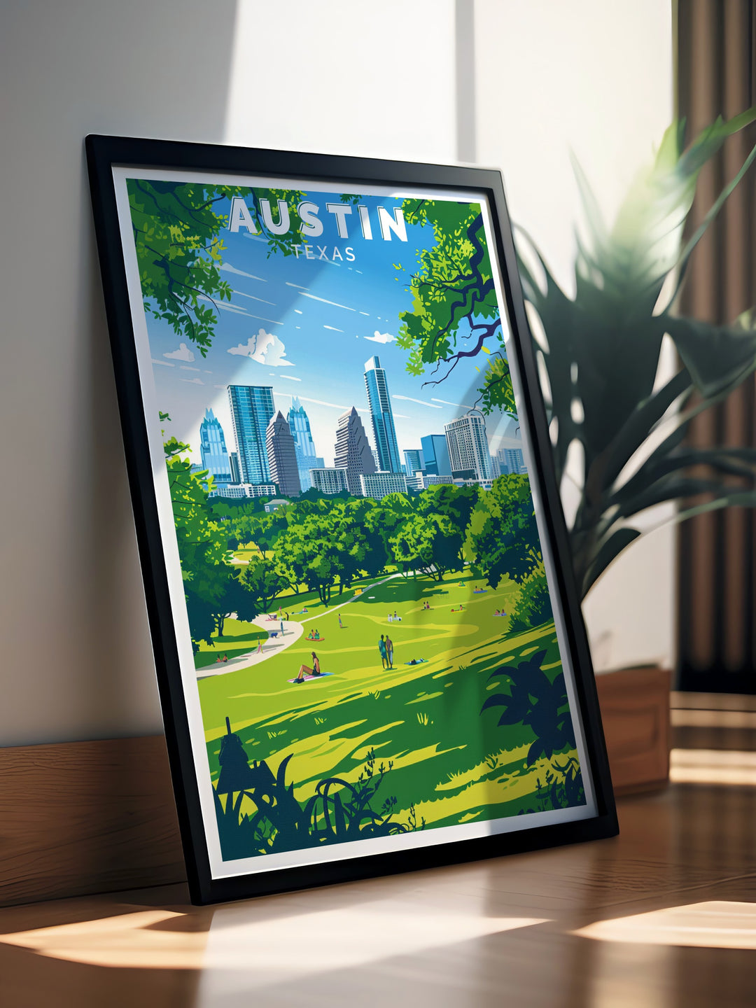 Music Festival Print highlighting the excitement of Bonnaroo and the elegance of Zilker Park City view ideal for sophisticated living room decor