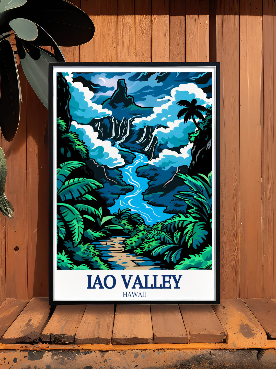 This Iao Valley wall art showcases the stunning contrast of the towering Iao Needle against the verdant greenery of the valley. The serene Iao Stream winds through the landscape, creating a tranquil atmosphere perfect for home or office decor. A perfect gift for travel lovers and Hawaii enthusiasts.