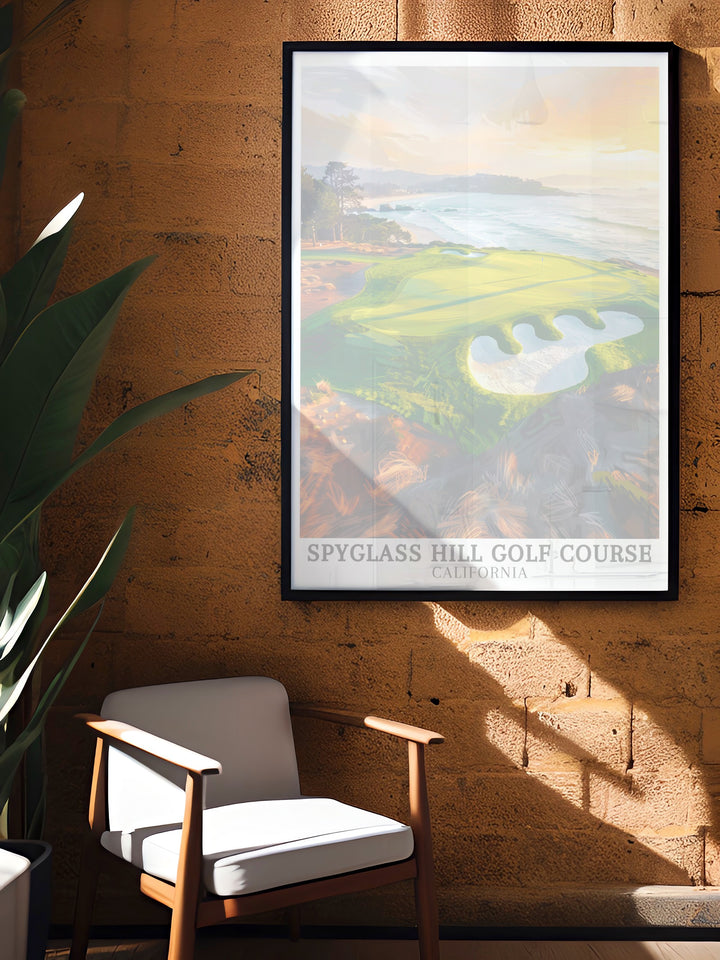 Spyglass Hill Golf Course travel posters capturing the stunning views of the course within Monterey Bay, California. Perfect for adding elegance to any decor, this travel wall art brings the serene landscapes and vibrant scenery of Spyglass Hill into your home. Each piece is meticulously crafted to reflect the unique charm of the course.