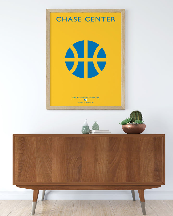 Chase Center Poster brings vibrant Golden State Warriors art into your home offering bold retro NBA design ideal for any fan looking to showcase their love for the Warriors in a living room bedroom or game room a perfect gift for birthdays.