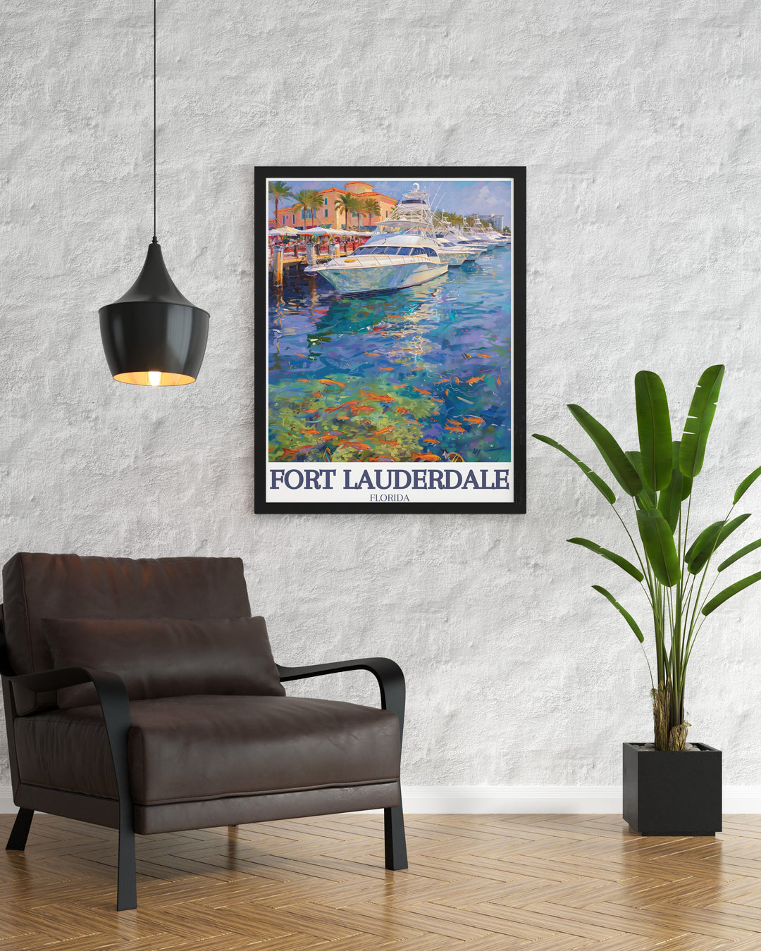 Fort Lauderdale Poster Print featuring the iconic Las Olas Boulevard and scenic Intracoastal Waterway, perfect for adding a touch of Floridas vibrant charm to any home decor.