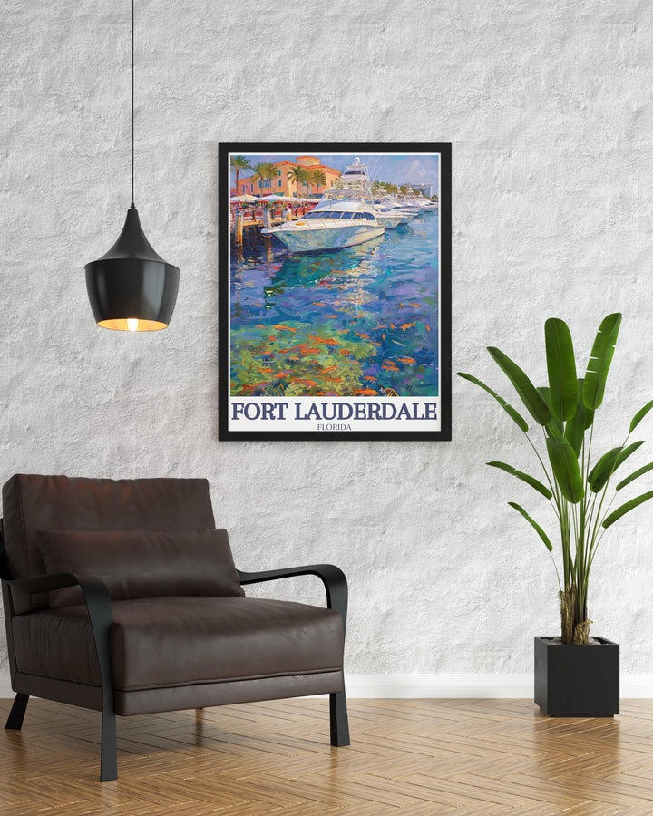 Fort Lauderdale Poster Print featuring the iconic Las Olas Boulevard and scenic Intracoastal Waterway, perfect for adding a touch of Floridas vibrant charm to any home decor.