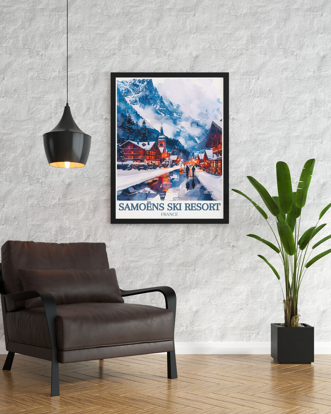 Vibrant Snowboarding Print showcasing Mont Blanc Grand Massif French Alps bringing the excitement of the slopes into your home perfect for modern decor and adventure lovers