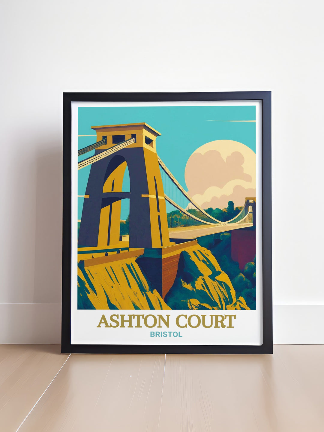 The Clifton Suspension Bridge Elegant Home Decor and Ashton Court MTB Art create a harmonious blend of adventure and sophistication. Perfect for adding a touch of Bristols vibrant culture to your wall art collection.