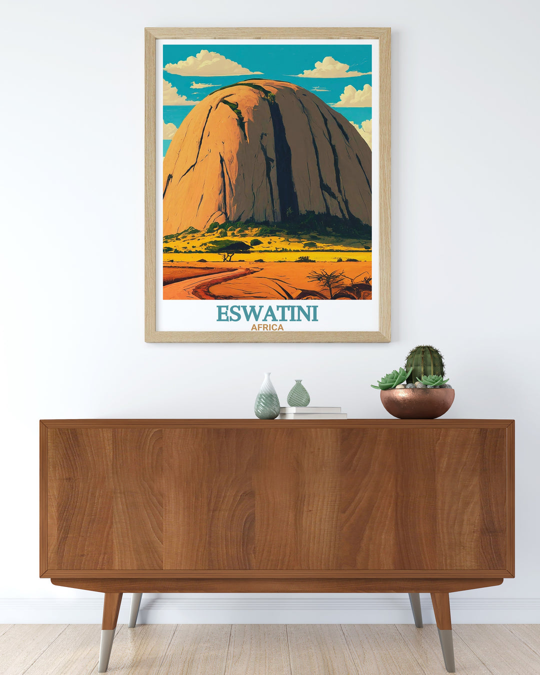 Sibebe Rock canvas art captures the untamed beauty of Eswatinis landscape, from its towering granite dome to the vast African plains. This travel print is perfect for nature lovers looking to bring a piece of Africas wilderness into their space.