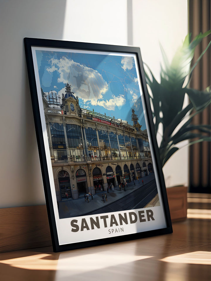 Stunning Santander artwork inspired by the iconic Mercado de la Esperanza captures the charm and bustling energy of Spain in a beautiful art print ideal for elegant home decor or as a unique gift for travel lovers and art enthusiasts.