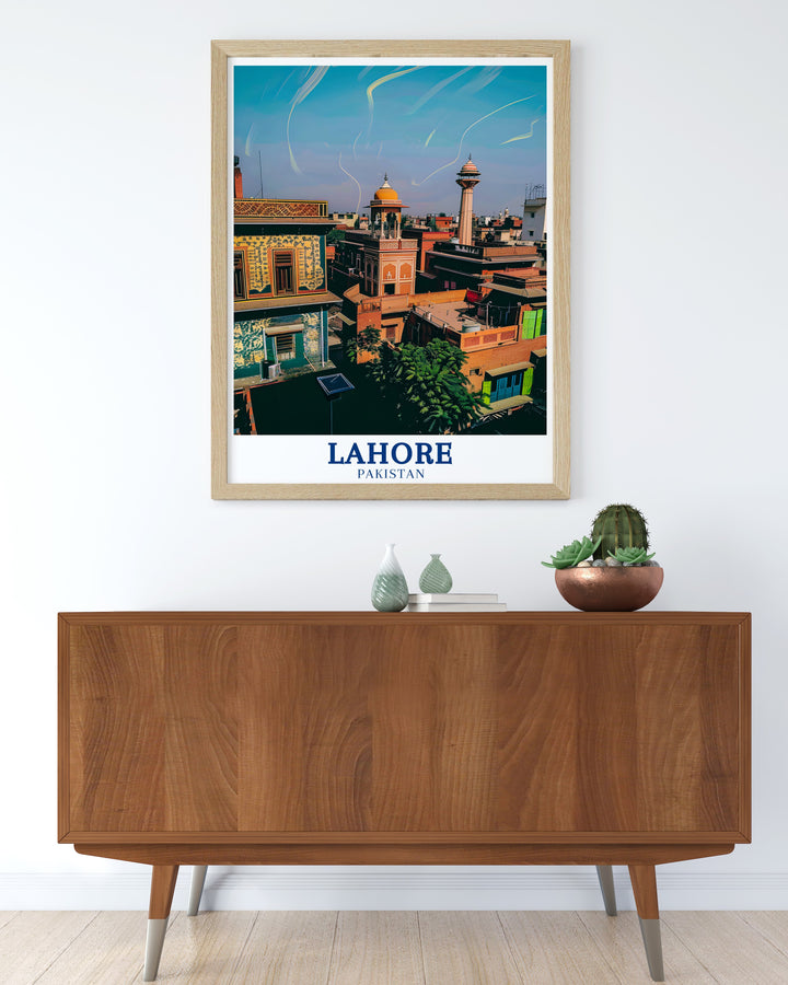 A detailed and majestic portrayal of Lahore Fort, emphasizing its historic significance and architectural splendor. The artwork highlights the forts massive gates, intricate design, and the rich history embedded within its walls, making it a centerpiece for any room with a focus on cultural and historical decor.