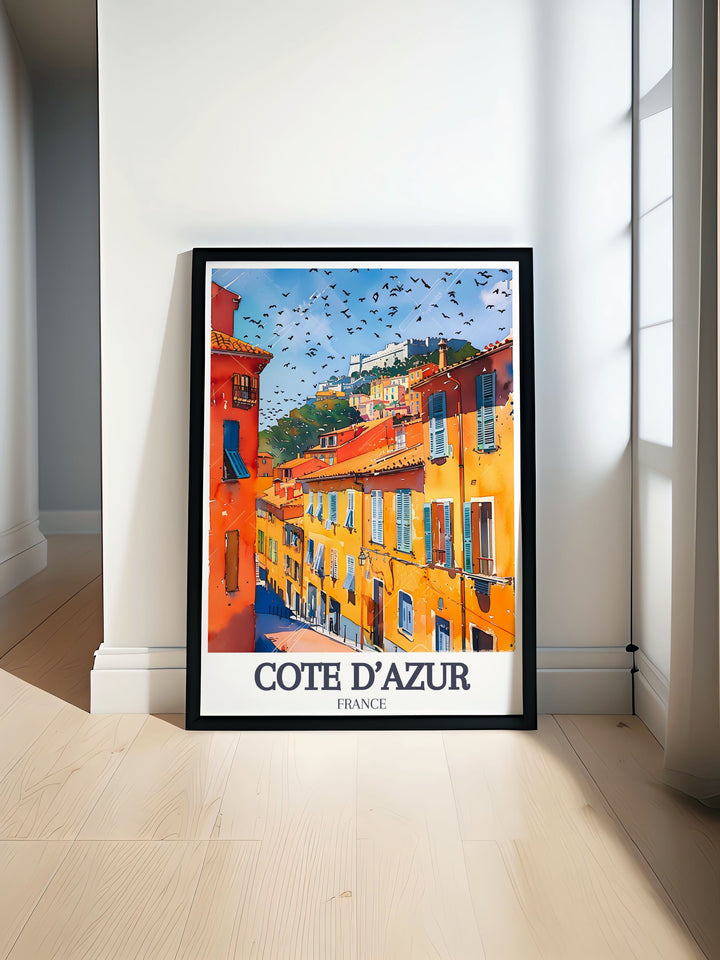 Featuring the stunning vistas from Castle Hill, this elegant travel print captures the scenic beauty of Nice and the serene Mediterranean, perfect for a sophisticated home decor.
