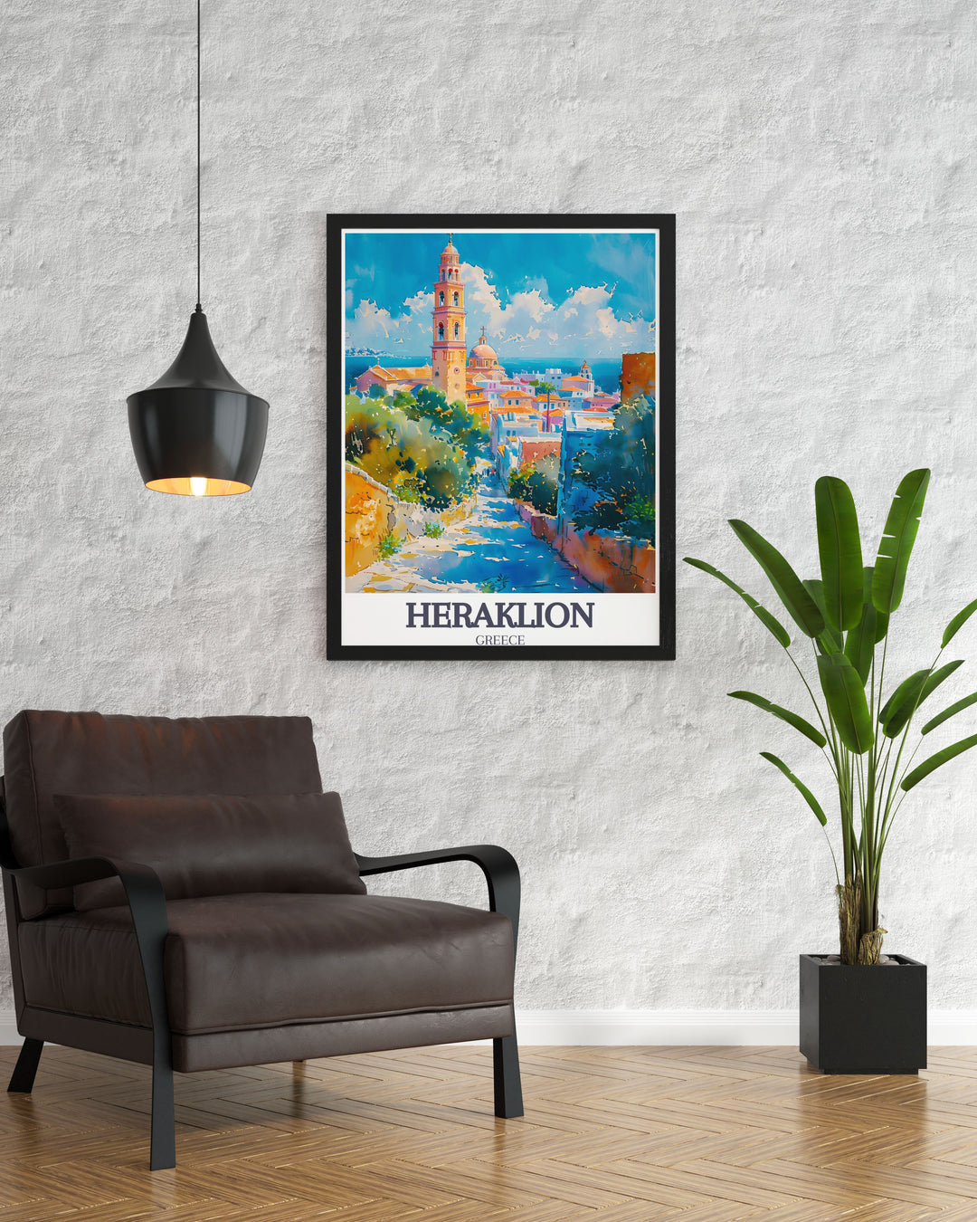 Gallery wall art of Heraklion, highlighting the serene beauty of Agios Minas Cathedral, Crete, Greece. This print features the cathedrals towering dome, intricate frescoes, and vibrant surroundings, offering a captivating depiction of Greek architectural heritage.