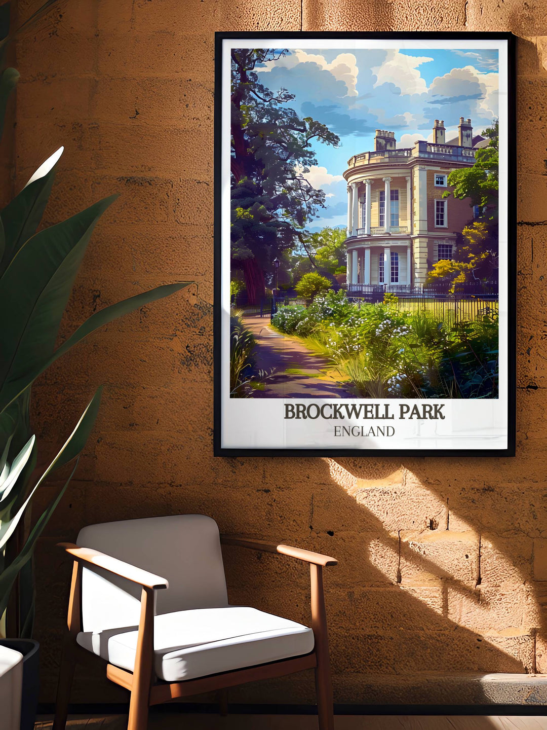 Vibrant scene of visitors enjoying Brockwell Park with Brockwell Hall in the background perfect for a London park print