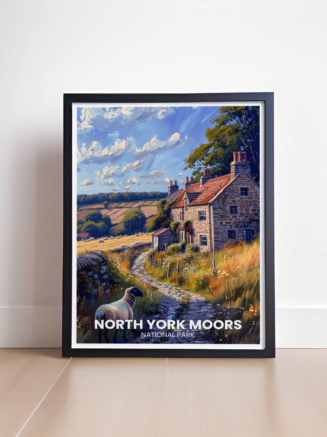 Immerse yourself in the charm of Goathland Village with this detailed art print, featuring traditional stone cottages, quaint shops, and the historic railway station that define this idyllic Yorkshire village.