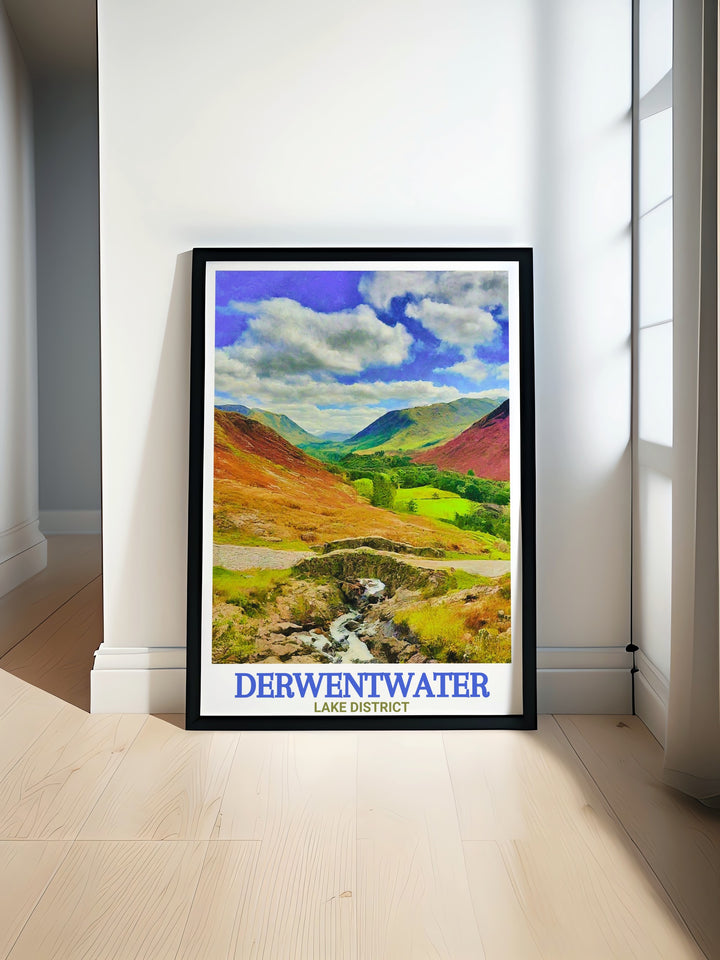 This Derwentwater Poster Print captures the peaceful beauty of Derwentwater Lake District, with Ashness Bridge adding a charming touch to this scenic landscape. Perfect for home decor, this print brings a piece of the Lake District into your living space.