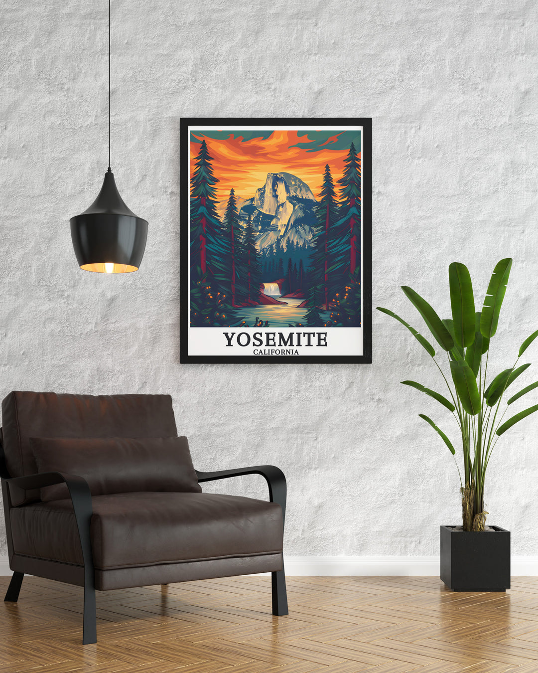 Yosemite National Park artwork featuring Half Dome and Yosemite Falls providing a timeless piece for adding style and charm to any room