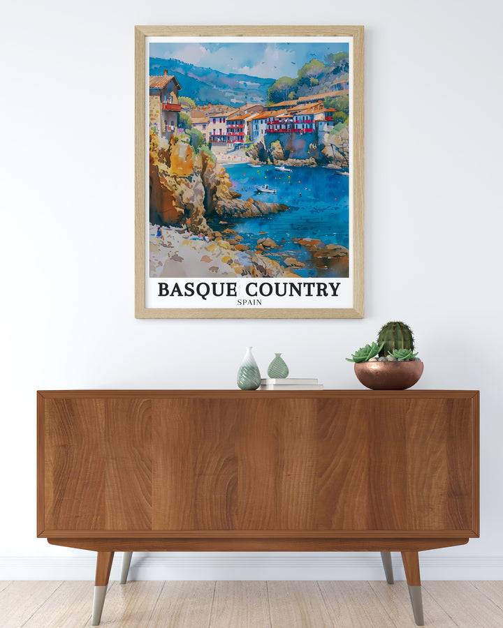 Getaria village and the surrounding Basque Country coastline come alive in this beautiful canvas art, highlighting the regions unique blend of history and natural beauty. The rich colors and detailed design make it a standout piece for anyone who loves travel inspired artwork.